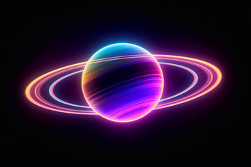 Saturn planet with neon effect. Retrograde Saturn.