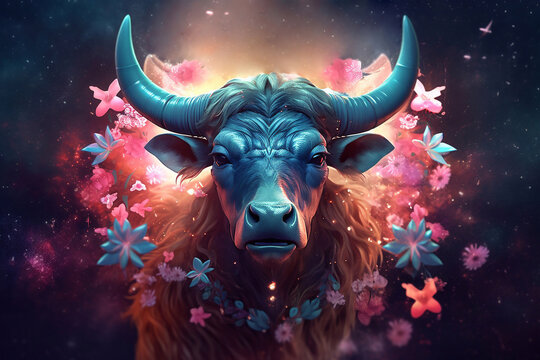Taurus Celestial Portrait. Taurus zodiac sign.