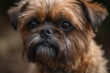 Cute Brussel griffon dog portrait. Brown furry purebred pet with adorable muzzle. Generate ai