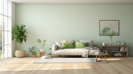 sunny room, white sofa, modern design, textured wall, carpet
