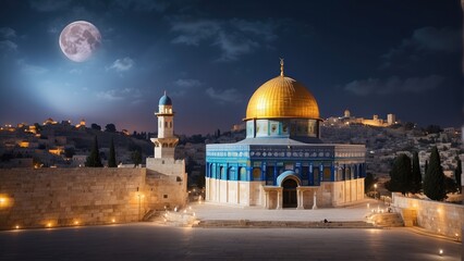 Naklejka premium Dome of Rock at evening time background photo