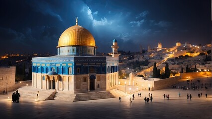 Dome of Rock at evening time background photo