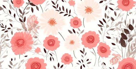Rose and daisy pattern banner wallpaper simple background, seamless pattern with flowers, seamless floral pattern. Generative Ai content - obrazy, fototapety, plakaty