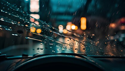 Raindrops race down the windshield as wipers sweep back and forth furiously - obrazy, fototapety, plakaty