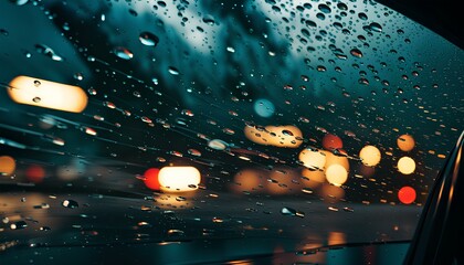Raindrops race down the windshield as wipers sweep back and forth furiously - obrazy, fototapety, plakaty