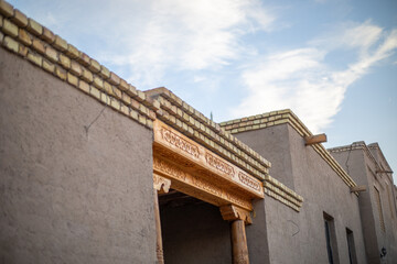 Fototapeta na wymiar beautiful home entrances inside of the Fortress, Khiva, the Khoresm agricultural oasis, Citadel.