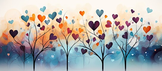 many hearts on a branch with purple flowers