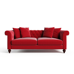 Red comfortable sofa on transparent background, ai technology