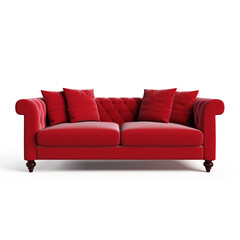 Fototapeta premium Red comfortable sofa on transparent background, ai technology