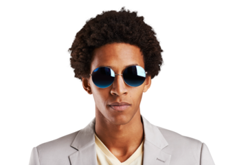 Portrait, fashion and sunglasses with a business black man isolated on a transparent background. Face, shades and a young corporate professional on PNG as a professional in a work outfit for style