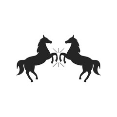 Two horses and horseshoe icon on white background.