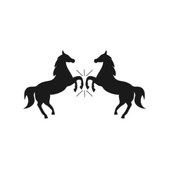 Two horses and horseshoe icon on white background.
