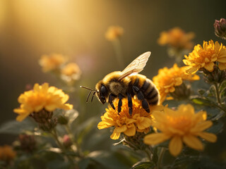 a lone bumblebee (close-up) takes flight Ai generated Background