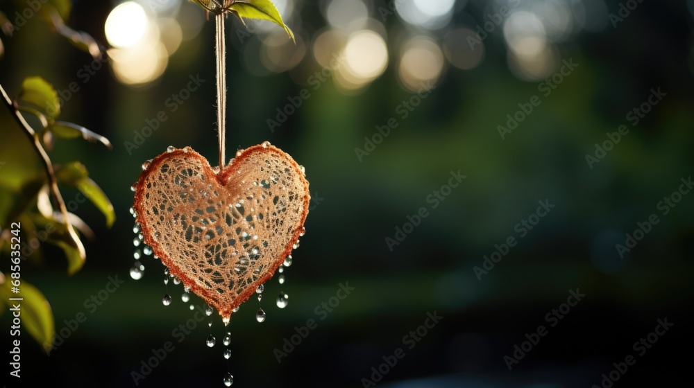 Aufkleber a string heart hanging from a tree branch.