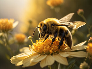 a lone bumblebee (close-up) takes flight Ai generated Background