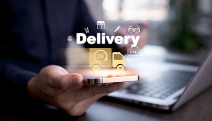 delivery and shopping online concept delivery free shipping . truck good distribution services .shipping Logistic delivery freight cargo