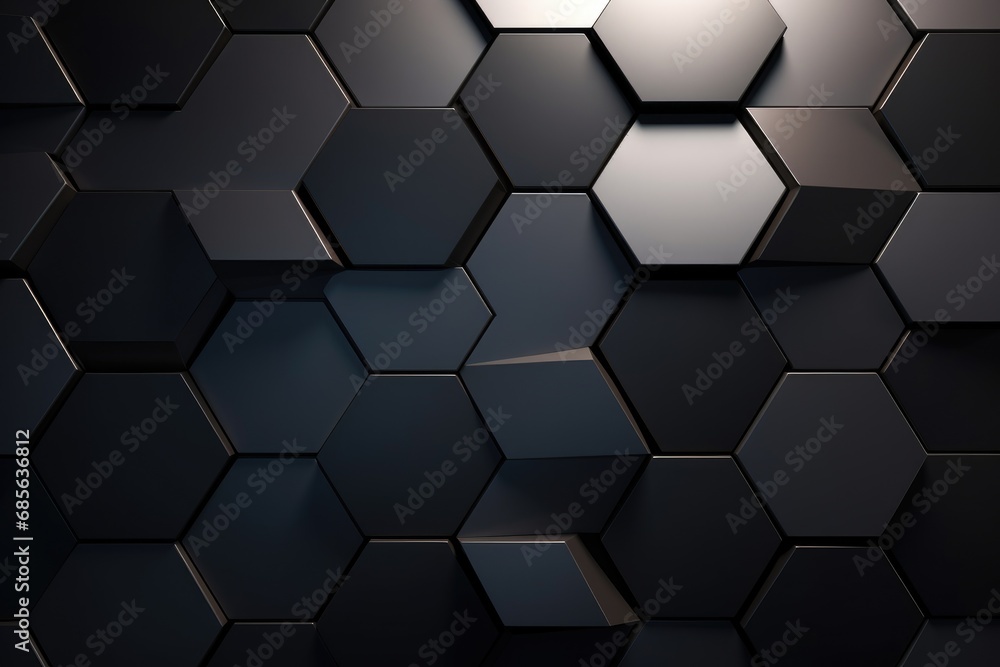 Poster abstract black hexagon background. 3d rendering toned image, abstract hexagonal geometric ultra-wide