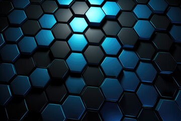 3d rendering of abstract metallic background with black and blue hexagons, Abstract hexagonal geometric ultra-wide background, Structure of lots of hexagons of carbon fiber, AI Generated