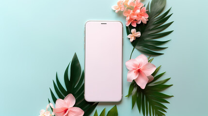 floral mockup with mobile phone 