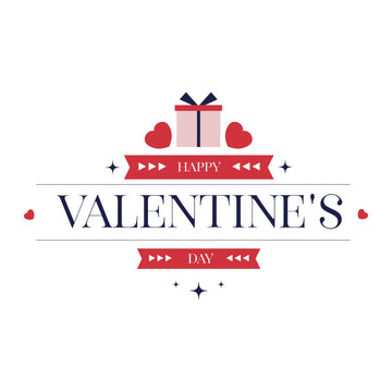 Valentine's Day greeting Lettering design illustration vector. Typographic design With Ornaments, Hearts, Ribbon, and Arrow.