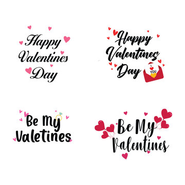 Valentine's Day greeting Lettering design illustration vector. Typographic design With Ornaments, Hearts, Ribbon, and Arrow.