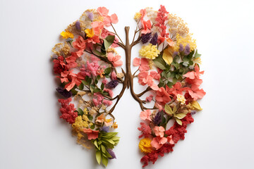 Lungs made from flowers and nature on white background generated AI