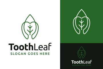 Creative Monoline Teeth Tooth Dent Dental Dentist with Leaf Nature Tree Logo Branding Design Template