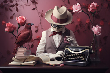 A dreamy depiction of a romantic poet writing poems on an old desk. Valentines day greeting card concept. - obrazy, fototapety, plakaty