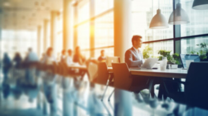 Obraz premium People meeting at table.. Abstract blurred office interior space background.