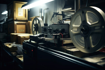 The Magic of Cinema: A Vintage Film Projector Brings Back Memories of Classic Films Created With Generative AI Technology - obrazy, fototapety, plakaty
