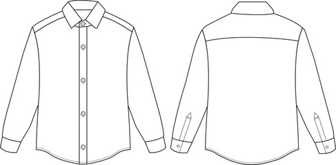 Men long sleeves pajama shirt flat sketch illustration templet vector drawing mock up design - obrazy, fototapety, plakaty