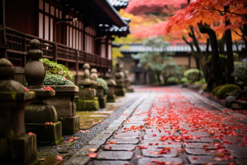Japanese temple in autumn season - obrazy, fototapety, plakaty