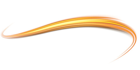 Golden light lines of speed movement. Light everyday glowing effect. Semicircular wave. Light trail curve swirl. Neon lines of speed and fast wind. Optical fiber incandescent. Golden glowing shiny.