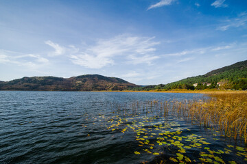 An impressive lake and mountain view on a cloudy but bright day