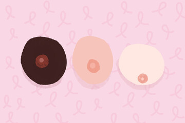 Breasts patterns against cancer ribbon background