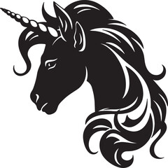 black and white horse. unicorn silhouette.