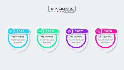 Business timeline infographic elements with 4 steps or options