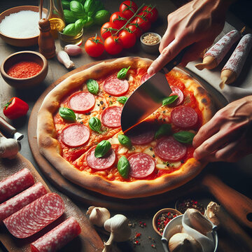 Traditional Italien Pizza with pepperoni and mozzarella