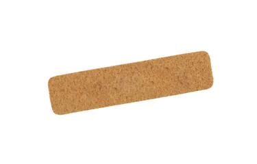 Rectangular brown suede label on white background