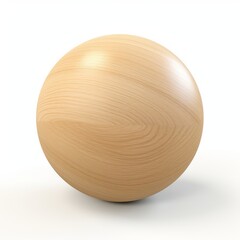 A wooden ball in light brown color isolated on a white background, generated by AI.