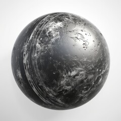 A black and dark marble stone planet isolated on white background, generated by AI