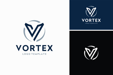 Initial Letter V with circular vortex spin motion logo design - obrazy, fototapety, plakaty