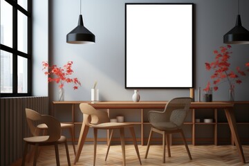 Fototapeta premium frame with blank poster mockup in room in modern loft style in grey colors