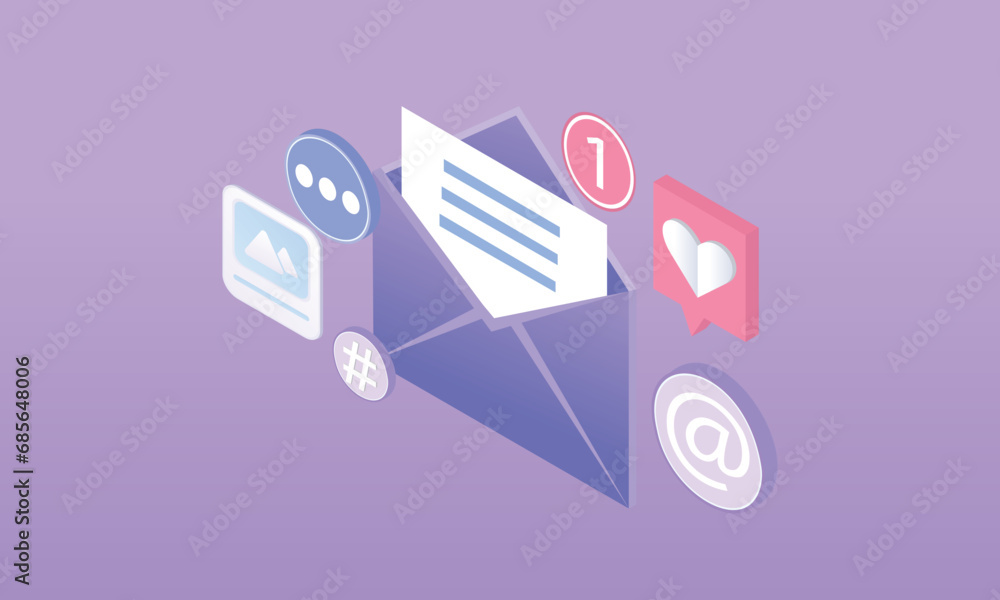 Poster 3d minimal open email envelope icon with document. newsletter 3d concept.on pastel background