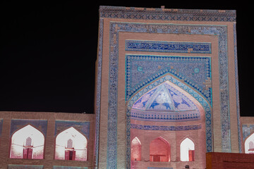 close up high quality picture of historical Castle in night time, Khiva, the Khoresm agricultural oasis, Citadel.