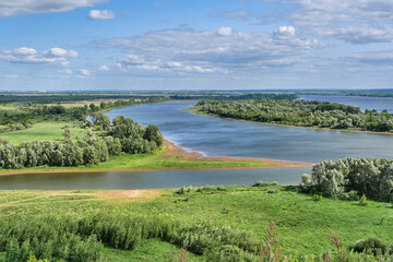Fototapeta na wymiar View of confluence of two rivers Kama and Toyma near Yelabuga, Russia.