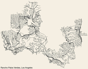 Detailed hand-drawn navigational urban street roads map of the CITY OF RANCHO PALOS VERDES of the American LOS ANGELES CITY COUNCIL, UNITED STATES with vivid road lines and name tag on solid backgroun