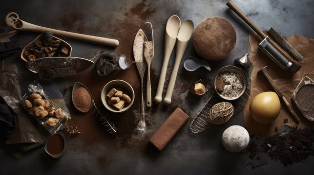 Baking ingredients, xmas spices, Cinnamon, eggs, milk, flour, gingerbread, cookie bakery, Cookery, Cooking components, Confectionery Additives, Patisserie, Creek Bach Art, Craftsmanship, Baking craft
