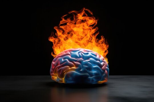 Human brain colorful dust smoke fire light bulb flash, genius, short, long term memory, inspiration, Vivid Motley Neon 3D Rendering, Creative mind processing stimuli, brain neurons fire, deep learning