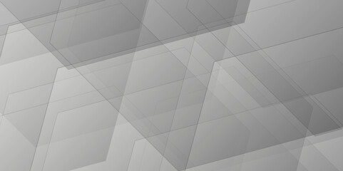Abstract minimal geometric white and gray light background design. white transparent material in triangle technology and squares shapes in random geometric pattern.